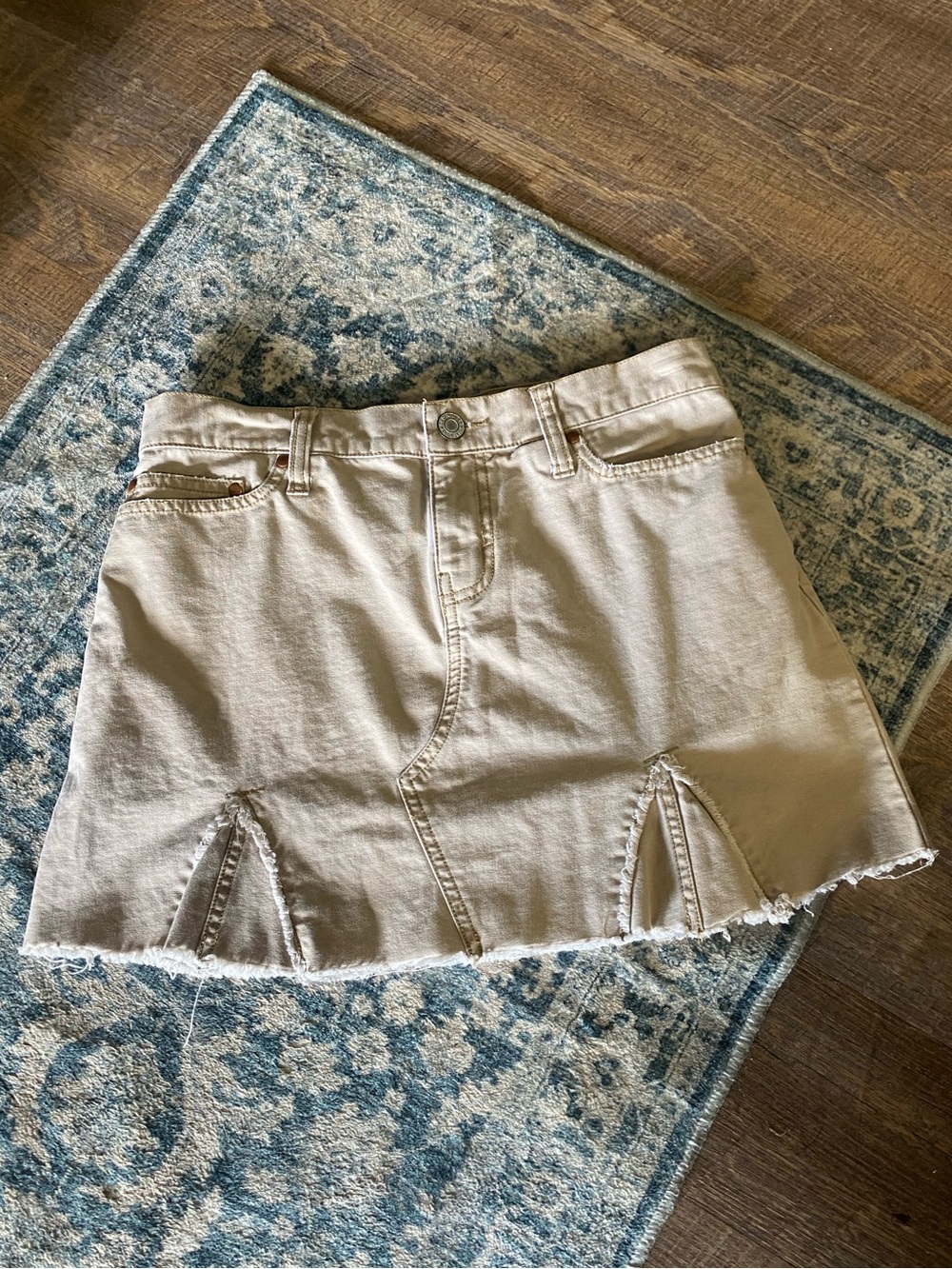 Y2K Ultra Low Rise Waist Khaki Cotton Flare Mini Skirt Early 2000s Playful 2
